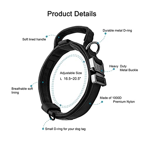 Oebeesa Tactical Dog Collar Adjustable Military Collar: - Nylon K9 Collars With Handle And Heavy Duty Metal Buckle For Medium And Large Dogs With 3 Patches And Airtag Case Holder (L, Black) #TOP4