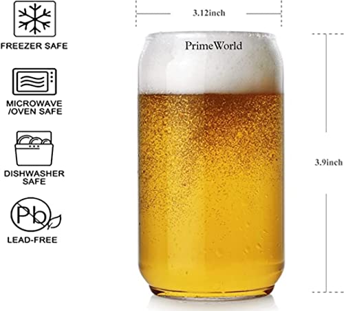 Image of PrimeWorld European 540 ml Crystal Clear Can Beer Glasses with Straw Set of 6 Pcs Pint Glass. Craft Glass, Pilsner Glasses,Cup. Cocktail Glass Gifts for Men