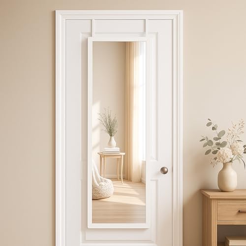 GREENSAPPIRE Ganzkörperspiegel 110x33cm Wand- & Türspiegel mit 2 Haken Höhenverstellbar Wandspiegel Bruchsicheres Glas Rahmen aus MDF Großspiegel für Schlafzimmer Flur & Garderobe (Weiß)