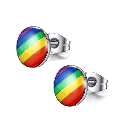 Stainless Steel Rainbow Striped Round Dot Stud Earrings For Men Women, Gay And Lesbian Lgbt Pride Jewelry Earrings #TOP3