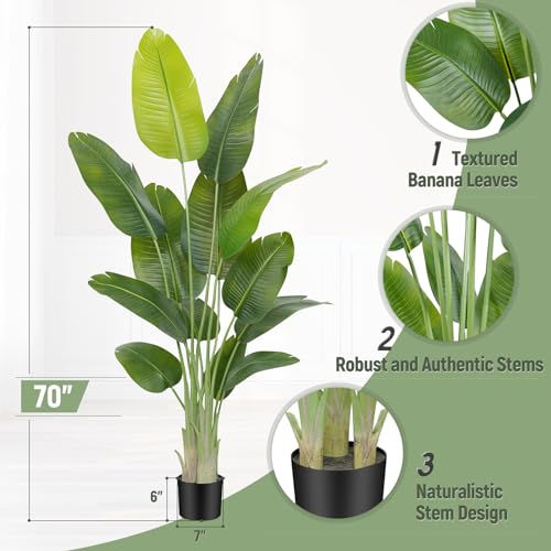Image of Lifelike Bird of Paradise Artificial Plant,6ft Faux Banana Leaf Tree with 13 Trunks - Perfect Indoor Silk Floor Plant for Home Decor in Living Room, Office, and Bedroom(Set of 2)