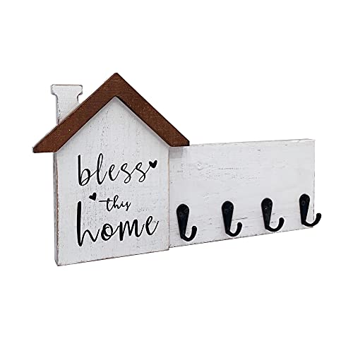 Nitynp Key Holder For Wall, Key Hooks Decorative For Wall, Key Hanger For Wall Entryway Decor, Bless This Home Farmhouse Home Decor Key Hooks, 12"X6.5" #TOP2