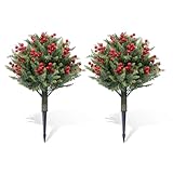 19.6' Artificial Topiary Trees Set of 2, Topiary Trees with Metal Ground Spike for Winter and Fall,Christmas Topiary Tree with Red Fruits Outdoor Front Porch Garden