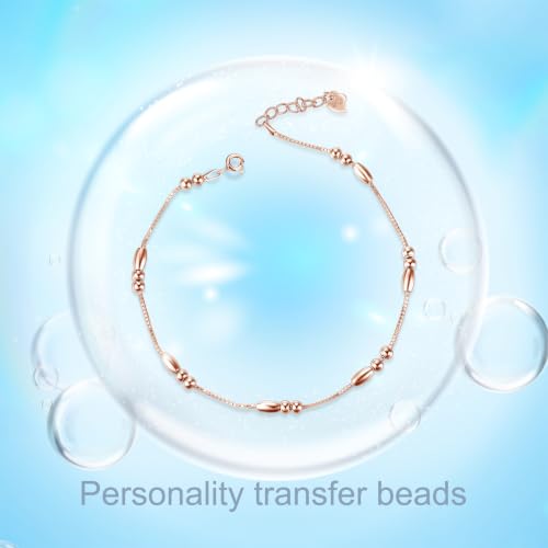 Image of WINNICACA 925 Sterling Silver Anklets for Women Adjustable Beaded Butterfly Opal Anklet Bracelet Foot Chains Jewelry Gifts for Women Beach Birthday Christmas Gift