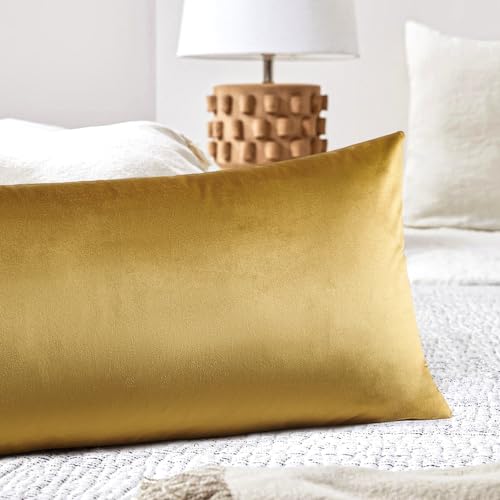 Artscope Luxury Velvet Lumbar Pillow Cover Super Soft Decorative Rectangle Throw Pillow Covers Case Cushion Covers for Sofa Couch Bedroom Car Decor 14x36 Inch Gold by Artscope - Used condition - Image 5