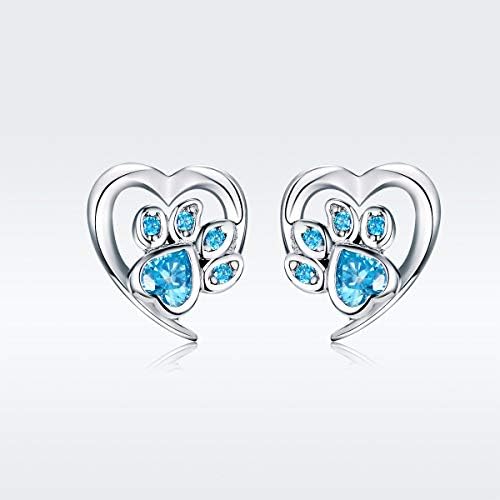 Cute Puppy Dog Cat Paw Print Stud Earrings S925 Sterling Silver Lovely Pink Crystal Clear CZ Endless Love Heart Earring Studs Hypoallergenic Jewelry Gifts for Pet Lovers Little Girls Women