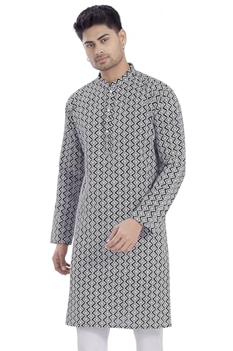 Divisive Men's Thread Embroidered Linen Blend Only Slim Fit Kurta (Dkrt1166_Xxl_Black)