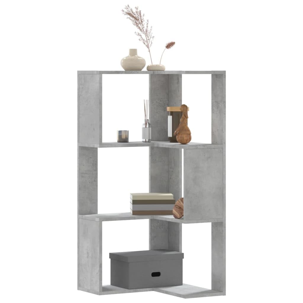 vidaXL Libreria angolare a 3 livelli, grigio cemento legno di ingegneria, scaffale a libri angolari, vetrina angolare, armadio ad angolo