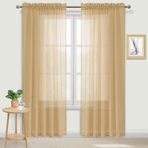 DWCN 60 Inch Wide Taupe Sheer Curtains 84 Inch Long Rod Pocket 2 Panels