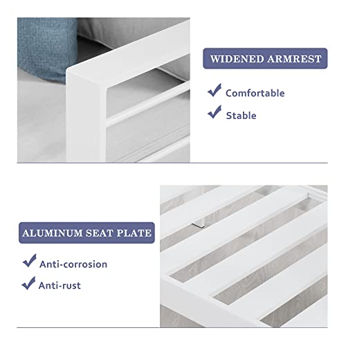 Wisteria Lane 2 Pieces Patio Furniture Aluminum Armchair, All-Weather Outdoor Single Sofa, White Metal Chair With Light Grey Cushions #TOP5