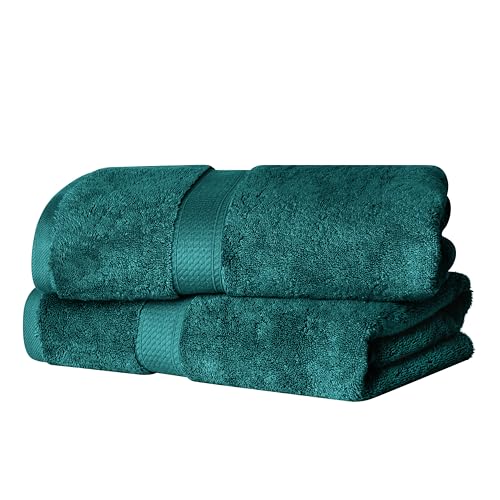 Superior Egyptian Cotton Pile Bath Towel Set of 2, Ultra Soft Luxury Towels, Thick Plush Essentials, Absorbent Heavyweight, Guest Bath, Hotel, Spa, Home Bathroom, Shower Basics, Teal