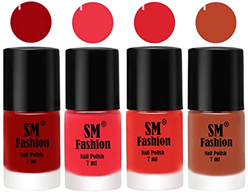 Image of Nail Polish Combo Set (Pack of 4) Quick Dry Gel Finish Nail Paint | Light Red,Rose Pink,Candy Orange,Light Coral | 7 ml Each