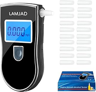 LAMJAD Alcohol Tester, Professional Breathalyzer with Blue Backlit LCD Screen, Portable Breathalyzer with 20 Mouthpieces for Personal and Breath Tester Use Blood Breathalyzers