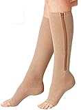2 Pairs Compression Socks Toe Open Leg Support Stocking Knee High Socks with Zipper (Nude, XXL)