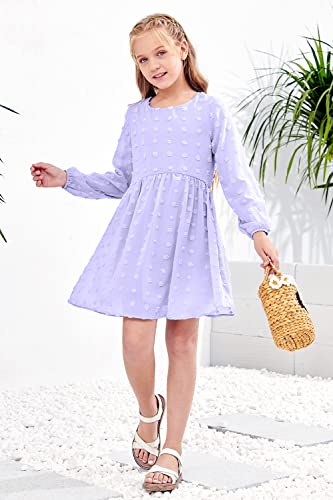 Haloumoning Girls Chiffon Dresses Pom Poms Party Dress Kids Casual Elegant Square Neck Puff Sleeve Swing Dress 4-15 Years #TOP1