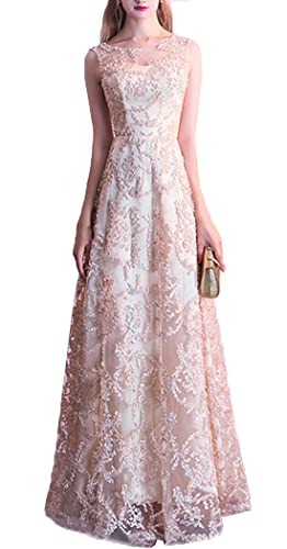 [JINPIN]ドレス レディース パーティードレス イブニングドレス ウエディングドレス ロングドレス ワンピース カクテルドレス 刺繍 ノースリーブ 花柄 半袖 マキシ レース フォーマル 結婚式 花嫁 披露宴 演奏会 チュール?オフショルダー 発表会 (シャンパン（ノースリーブ）,2XL,2XL)