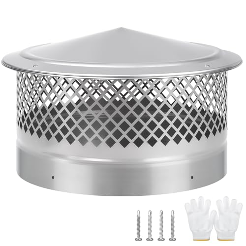 CLLOMAGY Cone Top Chimney Cap,14 Inch Round Chimney Cover with Screen,Roof Rain 14 Inch Stove Pipe Cap Topper Fireplace Exhaust Roof Vent Cover Outside-304 Stainless Steel,Better Airflow Ventilation