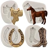 MYPRACS Juego de 4 moldes de silicona con forma de herradura y zócalo para fondant, vaquero, caramelo y pasta