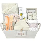 Mababyshop Canastilla Mi Sueño Naáy – Manta Punto, Gorrito Y Patucos, Muselina, Cepillo Y Peine De Madera Personalizado Cerdas Supersuaves, Colonia Sin Alcohol Y Marco Con Significado Nombre (Crema)