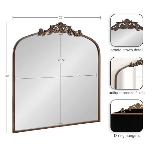Image of Kate and Laurel Arendahl Ornate Traditional Square Arched Mirror; 28 x 30; Bronze; Decorative Baroque Style Vintage Arch Mirror with Wide Frame and Ornamental Crown