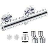 Niest Thermostatische Duscharmatur mit zwei Auslässen, Dusche Thermostatarmatur Mischbatterie mit 38 °C Sicherheitstaste, Ventil mit oben 3/4„ BSP (26,4 mm) + unten 1/2“ BSP