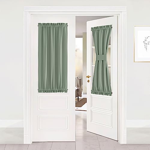 NICETOWN Front Door Curtains for Small Window, Rod Pocket Short French Sidelight Curtain for Back Door Christmas Window Cover Shade with Tieback, 1 Panel (Greyish Green, W25 inch x L40 inch)