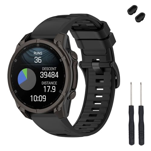 TopPerfekt 22mm�o���h Garmin Fenix 8 47mm�Ή� �\�t�g�V���R�������p�r���v�o���h ���X�g�o���h Instinct 3 45mm/Tactix 8 47mm/Descent G1/G2�X�}�[�g�E�H�b�`�p �j�����p (�u���b�N