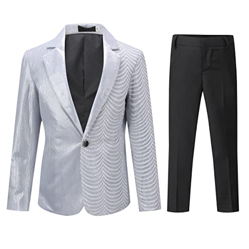 Image of Boys Jacquard Suits Slim Fit Tuxedo Suit Notch Lapel 2 Pieces Suit Set Jacket Pants for Party Formal Wear