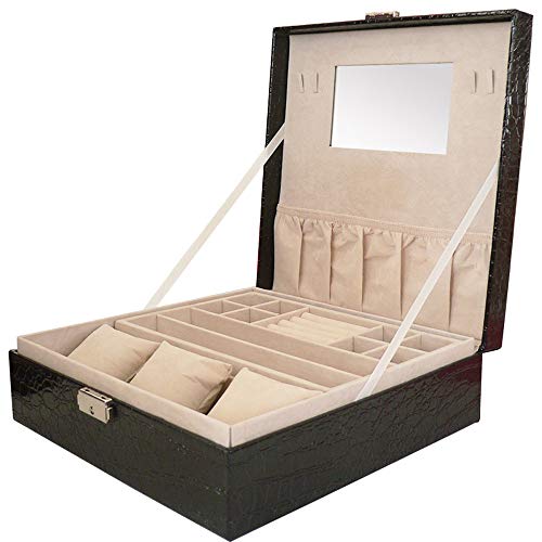 Preisvergleich Produktbild MWJK® Mode Pu Leder Schmuck Schmuckkästchen Zubehör Aufbewahrungsbox Desktop Kosmetik Aufbewahrungsbox Tragbar Kosmetiketui Leicht zu tragen Reisen Zuhause Schmuckkästchen,Black