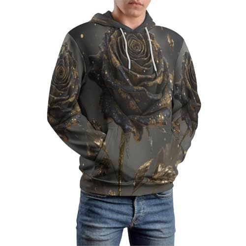 Sweat à capuche fleurs de luxe 3D motifs roses feuilles d'or manteau premium