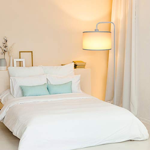 Partphoner Led Floor Lamp For Living Room, Modern Standing Lamp With 2 Hanging Shades (White/Grey), Classic Standing Lamp With Foot Switch Simple Basic Floor Lamp For Living Room Bedroom, Silver #TOP7