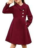GRACE KARIN Girls Dress Coat Kids Wool Lapel Long Button Jackets Fall Outfit Winter Clothes Outerwear Burgundy...