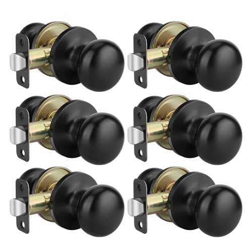 Goldenwarm Black Closet Door Knobs, Passage Door Knobs, Matte Black Door knob Without Lock for Hallway, Closet(6 Pack)