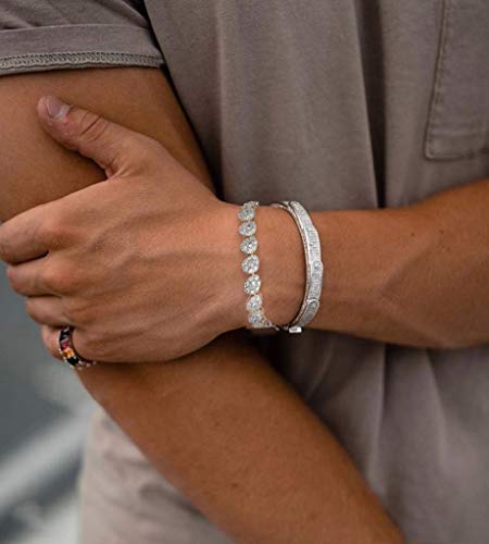 Topgrillz Hip Hop 16K Iced Out Cz Zircon Solitaire Cluster Lab Diamond Tennis Link Bracelet (Silver 7") #TOP5