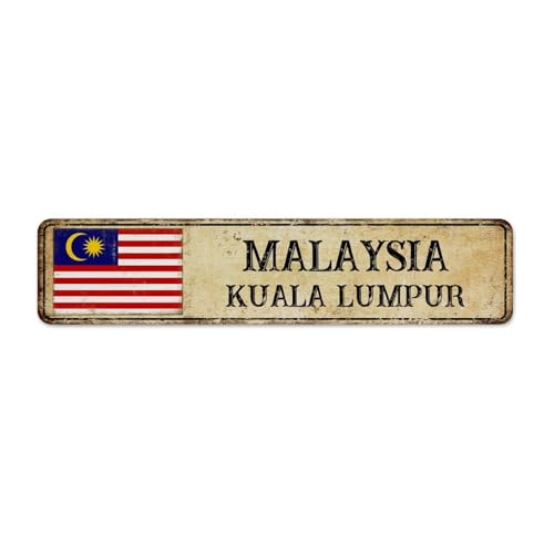 Malaysia Kuala Lumpur Country Metall-Blechschild Retro Pubs Club Schilder National Country Souvenir Straße Wanddekoration Garage Schilder für Zaun, Esszimmer, Eingangsbereich, 10,2 x 45,7 cm
