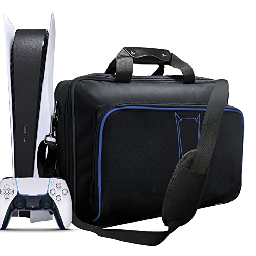 Funda Transporte para PS5, Estuche de Transporte para PS5 y Controlador, Bolsa de Transporte para PS5 Consola Disco/Digital Edición, Mando, Tarjetas de Juego, Cables USB, Accesorios PS5-Azul Cover