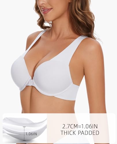 Image of Women's Push Up Racerback Front Closure Bras Seamless Plunge Padded Underwire Add 2 Cup Sizes Bra