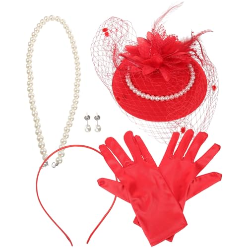 Sombrero fascinador rojo de plumas y perlas iplusmile para mujer