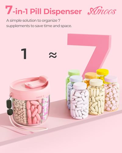 AMOOS Cute Pill Dispenser with 7 Compartments, Pill Bottle Organizer with Anti-Mix Design, Portable Pill Organizer for Travel with Wide Mouth for Easy Access, BPA-Free Patented Pill Container, Pink - Image 7