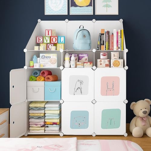 Image of Plastic Wardrobe for Kids Clothes - 6 Door Foldable Cupboard for Bedroom, Baby Clothes Storage Almirah with Doors, Collapsible Wardrobe Kids for Home (D5 Green)