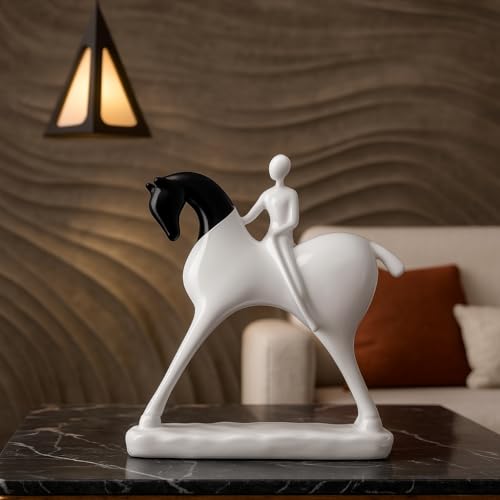 Image of Xtore Modern Artistic Horse and Rider Figurine | Resin Home Decor Accent | Unique Art Piece for Living Room, Office, or Entryway | Elegant and Sleek Design