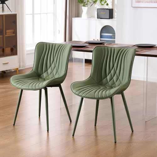 YOUTASTE Upholstered Leather Dining Chairs Set of 2 All Olive Green, Mid Century Modern Comfy Kitchen Dining Room Chair, Green Metal Legs, Armless Accent Chair for Living Room Bedroom by YOUTASTE - Used condition - US$233.79