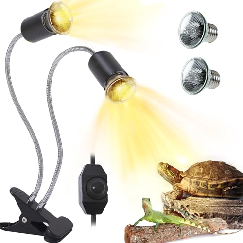 PewinGo Lampe Chauffante Tortue, double tête, Lampe Reptiles et Amphibiens avec 2 Ampoule Halogènes UVA UVB de 50W, pour Tortue, Caméléon etc., Lumière...