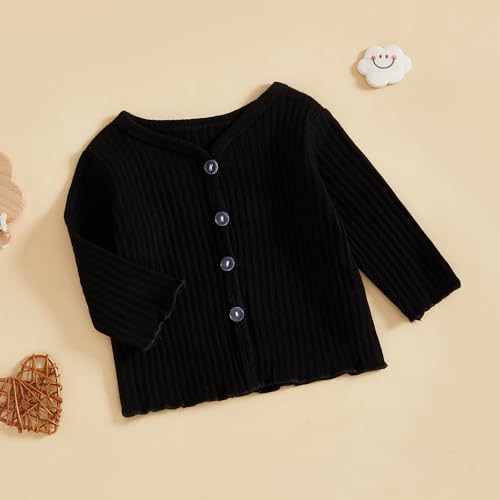 Kids Toddler Girls Lightweight V Neck Cardigan Sweater Long Sleeve Button Down Ruffle Knitwear Casual Knit Sweaters2