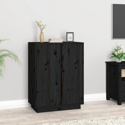 WRJENFSC Buffet noir 60 x 35 x 80 cm en pin massif, design intemporel avec beaucoup d'espace de rangement, convient pour couloir, cuisine, salon