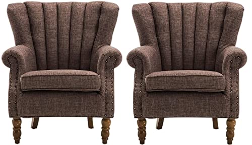 Image of Modern Armchair Single Sofa Chair for Small Apartments, Living Room or Bedroom Chair (Set of 2 Chairs) (Set of 2 Brown)