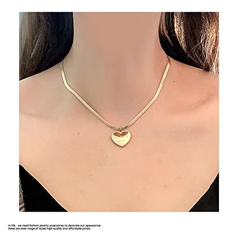 Lonmaosu Heart Pendant Necklace, Snake Bone Chain, Herringbone Women's Necklace, Titanium Steel Plated 14K Gold #TOP1