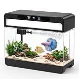 Swimsync Fish Tank Starter Kit, 3 Gallon Smart Aquarium for Beta, 3-in-1 Silent Water Pump with Filteration & Circulation & Oxygenation, Temperature Display, 7 Colors LED Lights (Black)