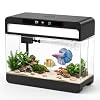 Fish Tank Starter Kit, 3 Gallon Smart Aquarium for Beta, 3-in-1 Silent Water Pump with Filtration & Circulation & Oxygenation, Temperature Display, 7 Colors LED Lights (Black)