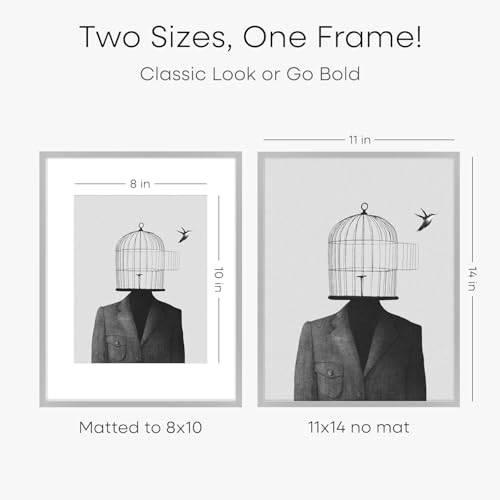 Image of Homeforia 11x14 Picture Frame Silver, High End Metal 11x14 Frames with Mat 8x10, 11 x 14 Silver Poster Frame Matted to 8 x 10 inch Photo, 11by14 Thin Hanging Frames, Tempered Glass, Wall Kit, Set of 3